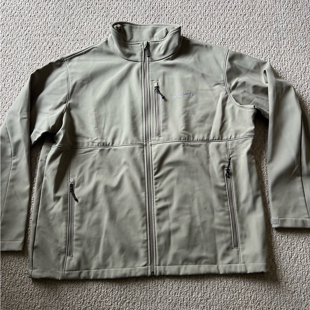 Columbia Mens Tan Full Zip Fleece Lined Soft Shell Windbreaker Jacket XXL